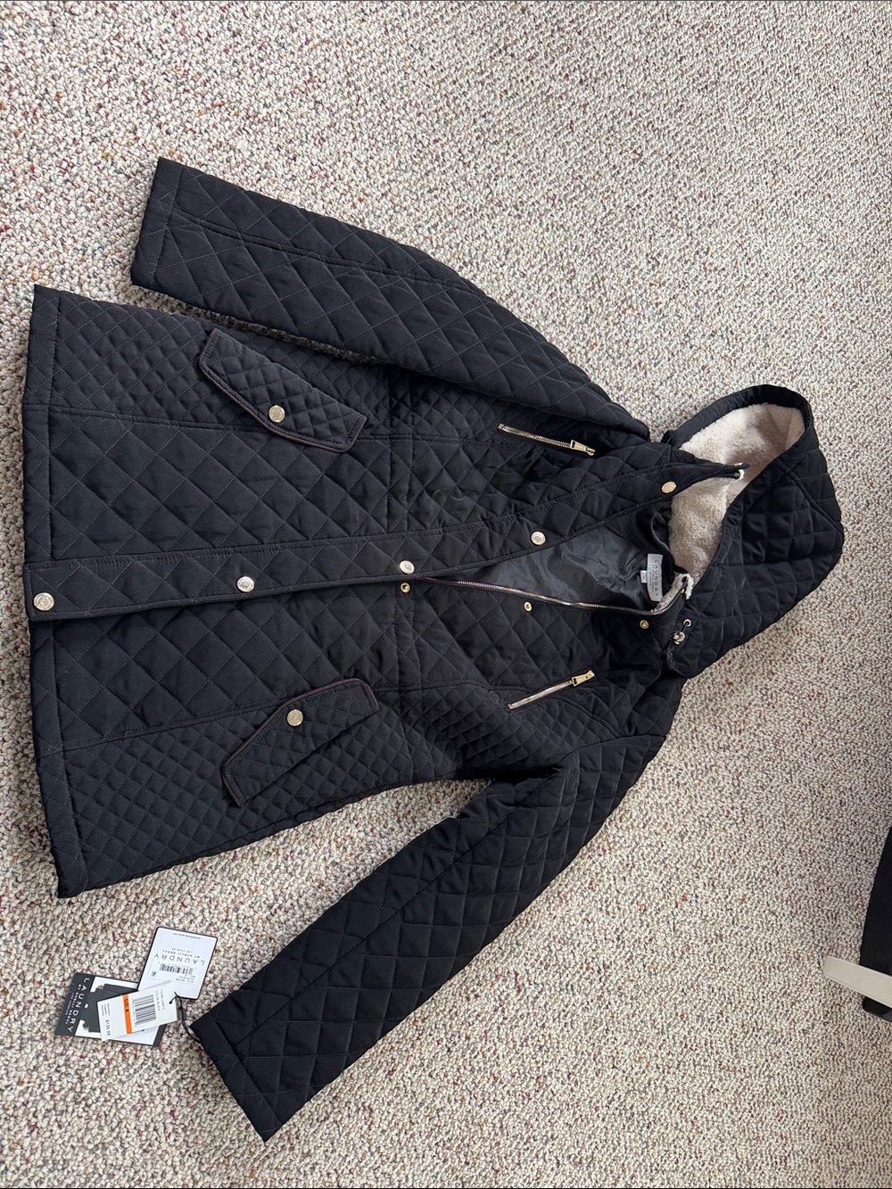 Laundry By Shelli Segal Black Quilted Hooded Pea Coat